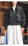 Black Casual Retro Bomber Jacket