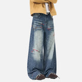 American Style Washed Floral Embroidered Jeans