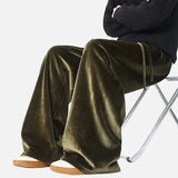 Glossy Flannel Loose Wide Leg Sweatpants