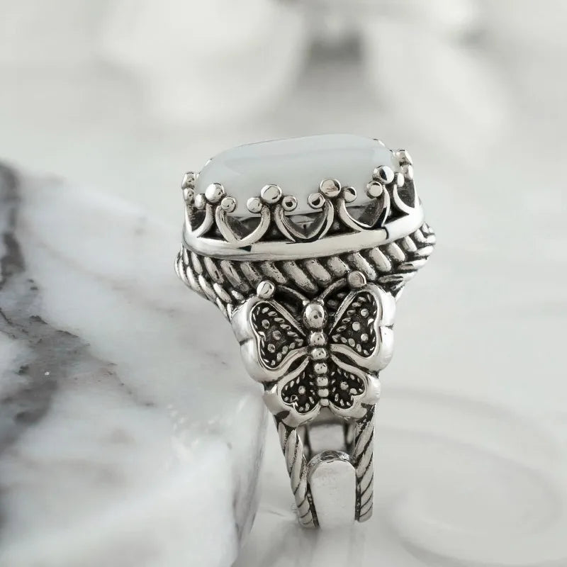 Men Butterfly White Stone Ring