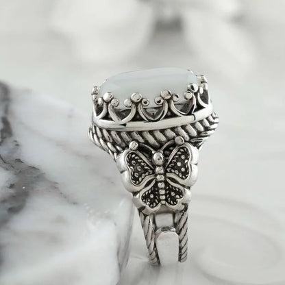 Men Butterfly White Stone Ring