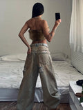 Women Retro Distressed Wide Leg Ripped Jeans