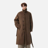 Classic Solid Color Detachable Fur Collar Wool Coat