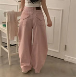 Women Retro High Waist Washed Loose Jeans