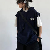 Sleeveless Cotton Letter Printed Tank Hooded T-Shirt