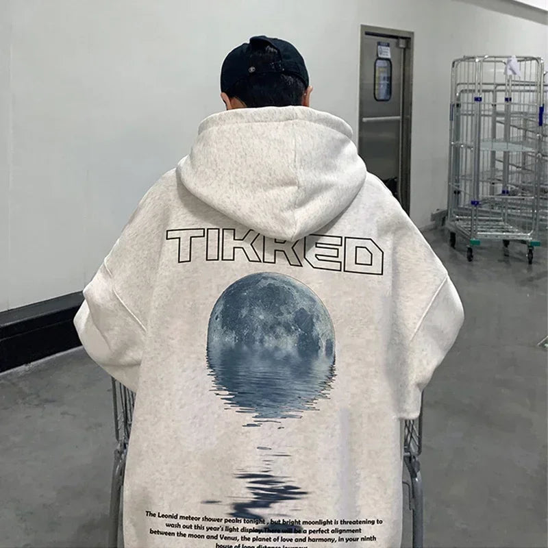 Stylish Moon Graphic Printed Autumn Hoodie