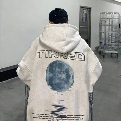 Stylish Moon Graphic Printed Autumn Hoodie