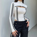 Striped Cyberpunk Cut Out Bodysuit