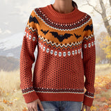 Stylish Halloween Leopard Print Knit Sweater