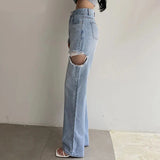 Stylish High Waist Ripped Denim Jeans