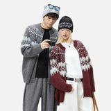 Soft Textured Knit Fair Isle Zipper Cardigan