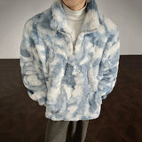 Winter Tie-Dye Stand-Collar Faux Fur Jacket