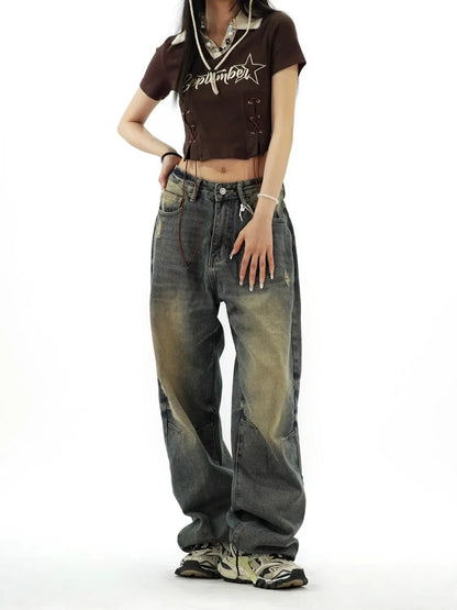 Vintage Distressed Oversize Wide Leg Jeans