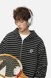 Y2K Embroidered Oversized Striped Hooded Sweatshirt