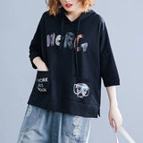 Women Cute Letter Print Casual Hoodied Sweatshirt