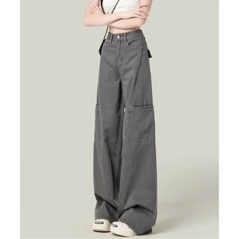 Easy Move High Waist Loose Gray Cargo Pants