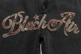 Letter Embroidery Distressed Denim Pants