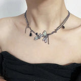 Gothic Party Black Dragonfly Choker Necklace