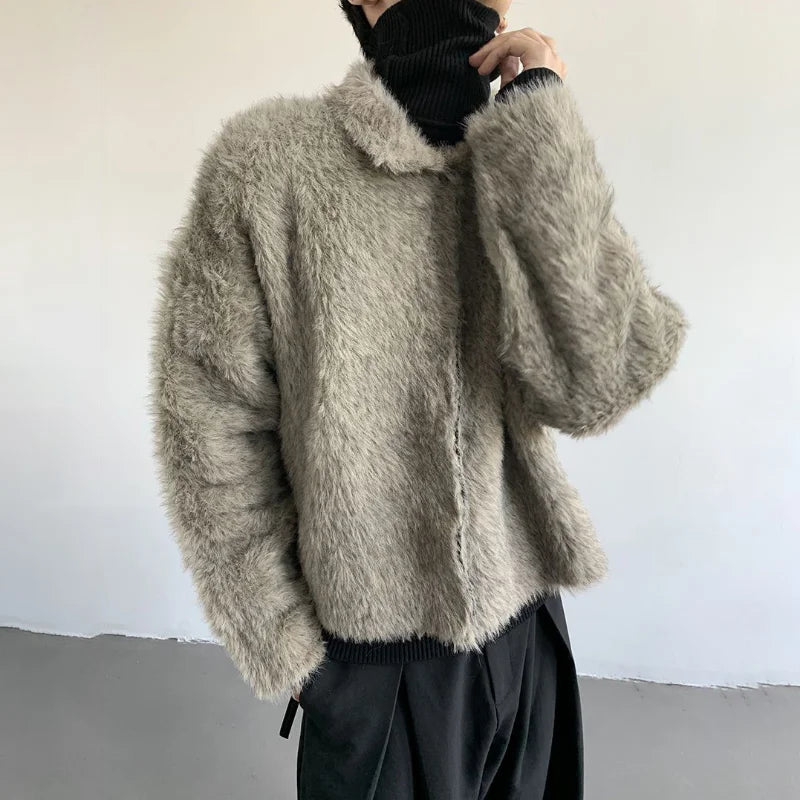 Plush Knitted Lapel Cool Versatile Furr Jacket