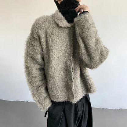 Plush Knitted Lapel Cool Versatile Furr Jacket