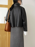 Women Luxury Retro Collar Short Leather Jacket