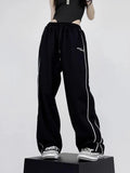Women Vintage Retro Striped Letter Print Sweatpants