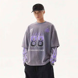 Vintage American Style Letter Print Long Sleeve T-Shirt