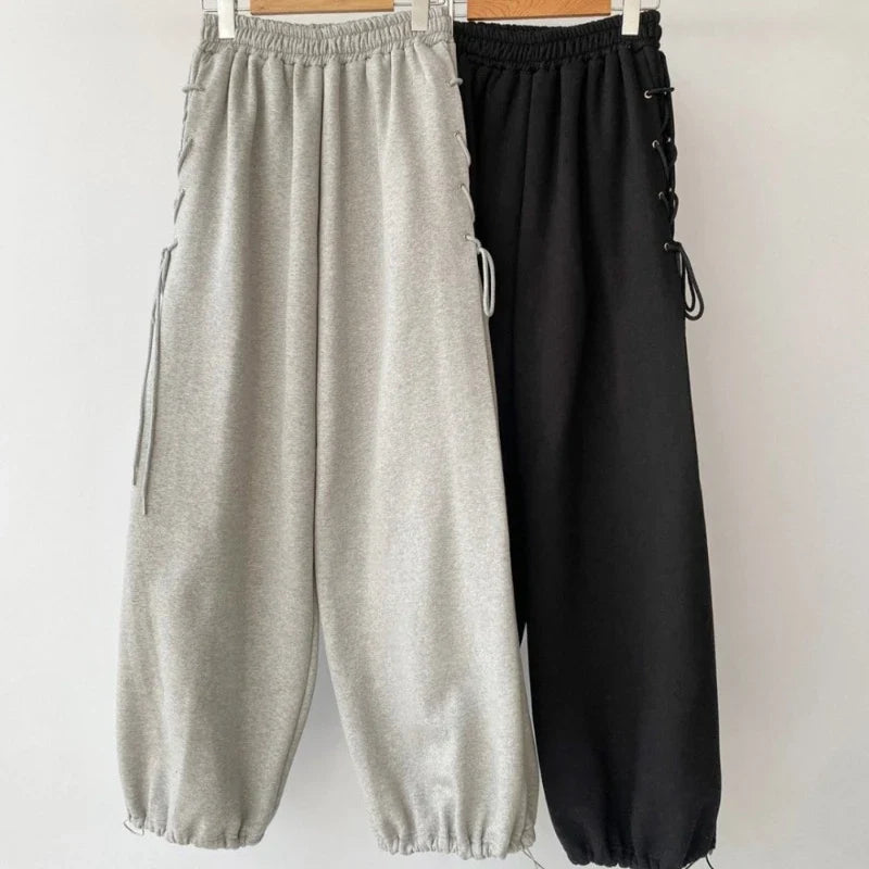 Lace-Up Eyelet Drawstring Sweatpants