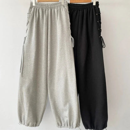 Lace-Up Eyelet Drawstring Sweatpants
