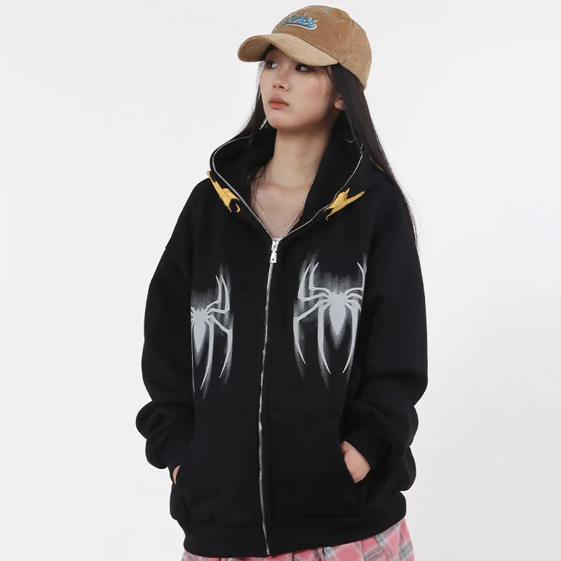 Y2k Gothic Web Zip-Up Hoodie