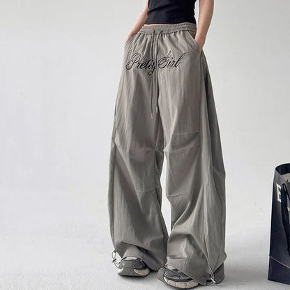 Gray Parachute Letter Embroidery Cargo Pants