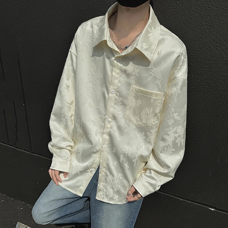 Solid Color Jacquard Lapel Pocket Shirt