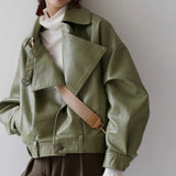Women Avocado Green Leather Motorcycle Jacket