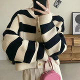 Striped Button-Up Long Sleeve Sweater