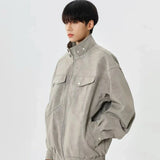 Solid Color Stand Collar Zipper Jacket