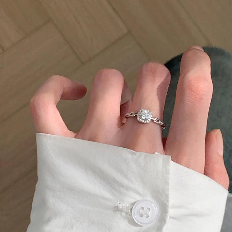 Elegant Silver Zircon Geometry Ring