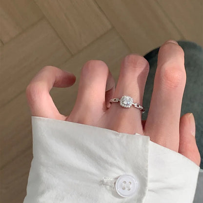 Elegant Silver Zircon Geometry Ring