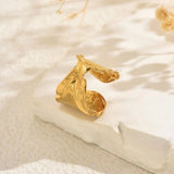 Gold Textured Leaf Open Ring