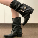Punk Motorcycle Rivets Black Cowboy Boots