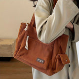 Retro Corduroy Tote Bag Multi-Pocket Handbag