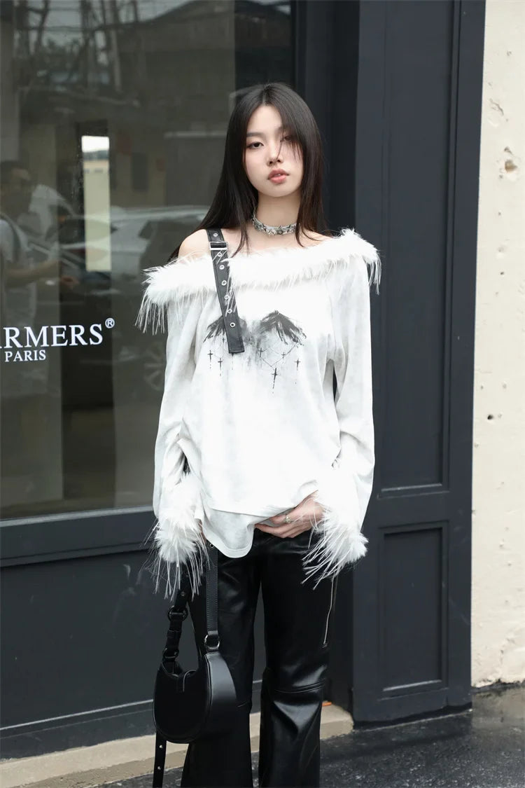 Women Elegant Gothic Off Shoulder T-Shirt