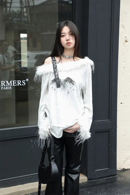 Women Elegant Gothic Off Shoulder T-Shirt