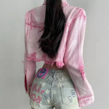 Pink Ripped Hip Hop Short Denim Jacket