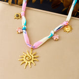 Golden Sun Totem Ceramic Flower Necklace