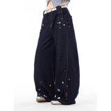 Comfortable Hip Hop Kpop Cartoon Print Wide Leg Jeans