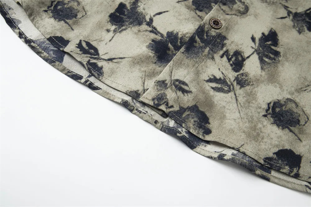 DAXUEN Men's short-sleeve button-up shirt with floral print