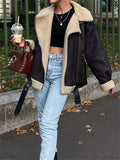 Clean Aesthetic Lapel Collar PU Leather Jacket