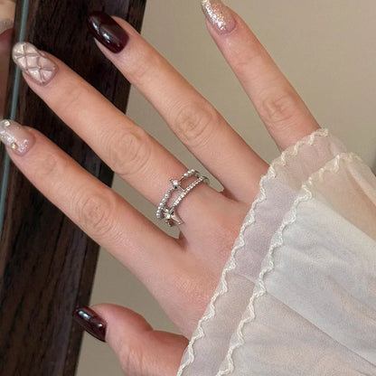 Romantic Pearl  Double Layer Star Ring