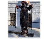 Distressed Brown PU Leather Wide Leg Pants