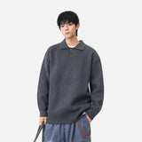 Y2K Cozy Ribbed Knit Polo Collar Sweater